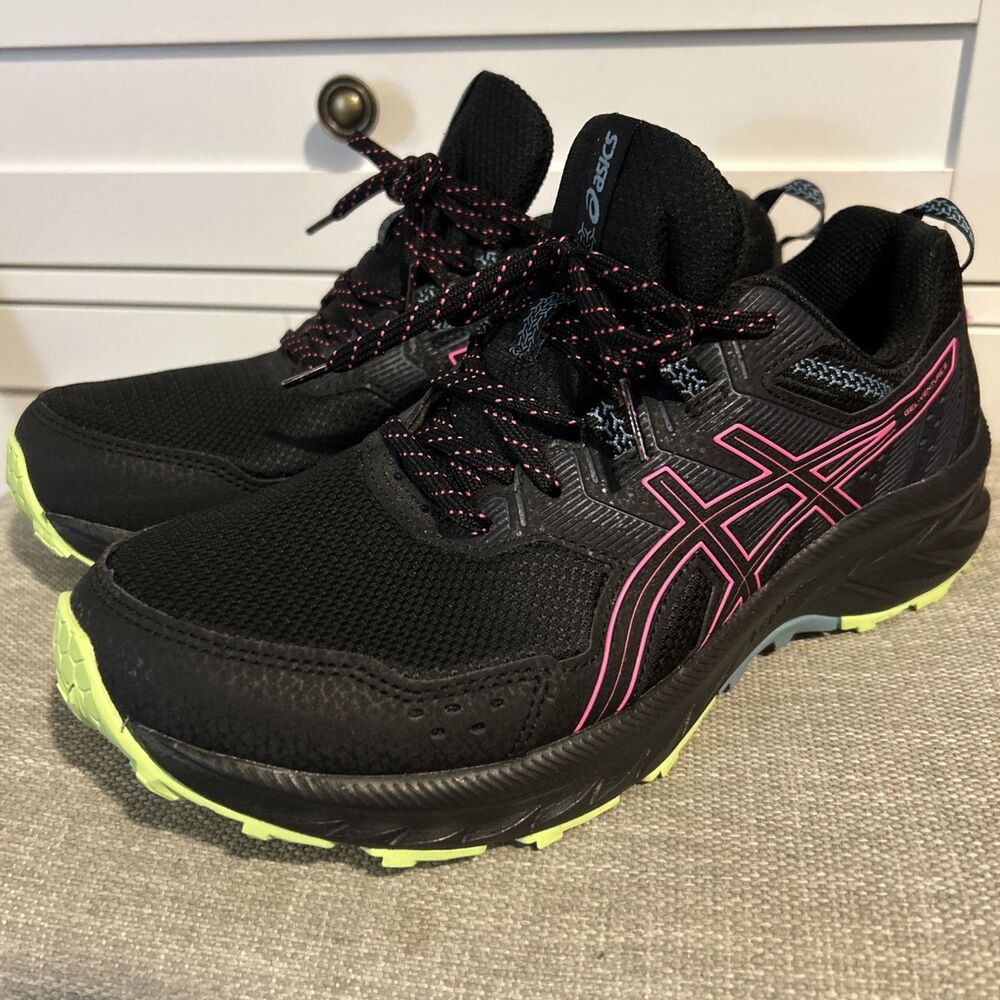 ASICS Gel Venture 9 Size 10 Women's Running Walking Trail Shoes Black & Pink EUC